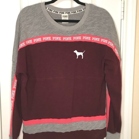 Victoria's Secret PINK Burgundy and Gray Crew Neck Sweatshirt - Picture 7 of 8